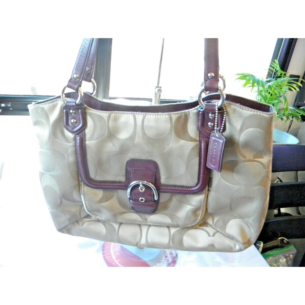 Coach Khaki Campbell Signature Belle Carryall Tote Bag F25294 Purple Leather Y2K